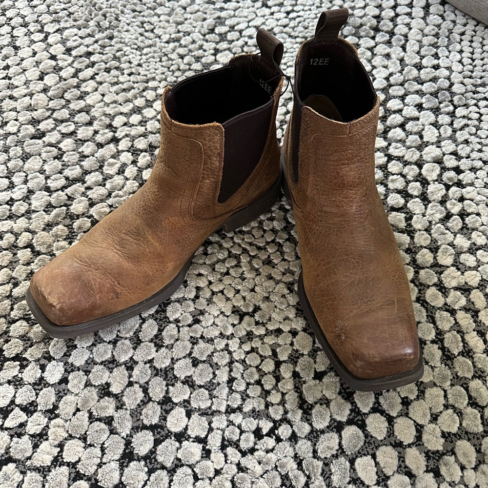 Men's Ariat Rambler Square Toe Chelsea Brown Leather Boots